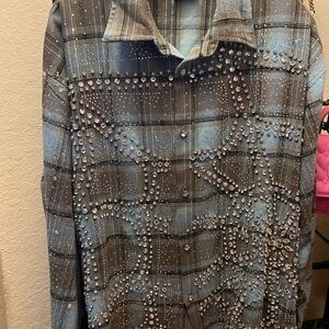VALE Embellished Plaid Shirt